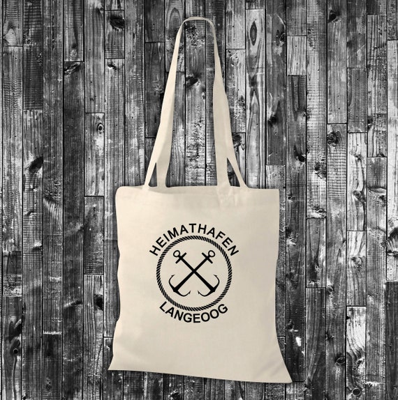 shirtinstyle Stoffbeutel Heimathafen "Langeoog" Liebe Urlaub zuhaus Jute Baumwolle Tasche Einkaufen Beutel Geschenkidee