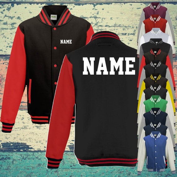 College Jacke mit Wunschdruck auf der Vorderseite  und Rückseite mit Name Trainings Jacke Sport Verein Varsity Jacket