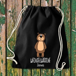Gym bag sports bag &quot;funny animals brown bear, change of clothes with desired text daycare after-school school cotton gym sack bag pouch