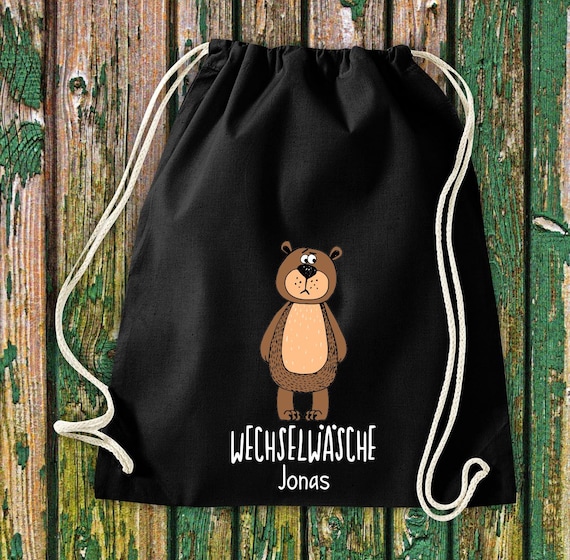 Gym bag sports bag "funny animals brown bear, change of clothes with desired text Kita Hort School cotton gym bag