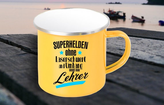 Enamel Mug "Superheroes without laser sword and cape are called teachers" Cup Coffee Cup Mug Retro