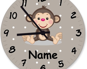 Children's room clock wall clock pastel colors with cute animals and desired names gift clock learning 20 cm