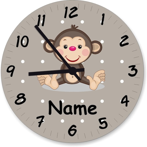 Children's room clock wall clock pastel colors with cute animals and desired names gift clock learning 20 cm