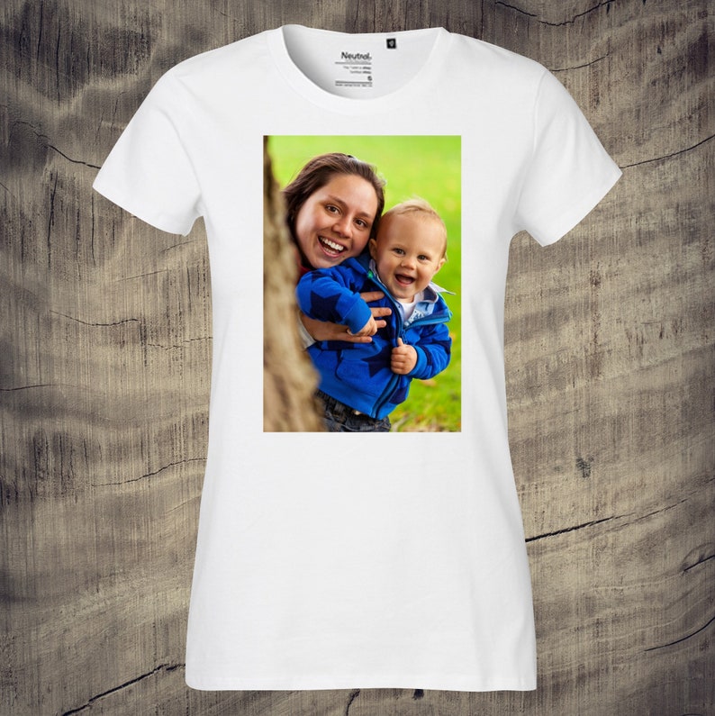 Lady Frauen T-Shirt mit Foto bedruckt schöne Geschenkidee Unisex Foto Pic Bild Erinnerung White
