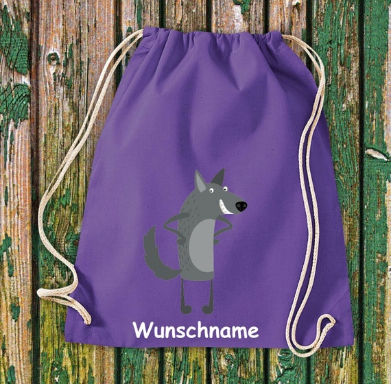 Gym bag sports bag "Wolf with desired name" desired text name daycare daycare school cotton gym bag bag