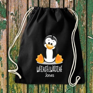 Gym bag sports bag change of clothes, penguin with desired text daycare after-school school cotton gym sack bag pouch