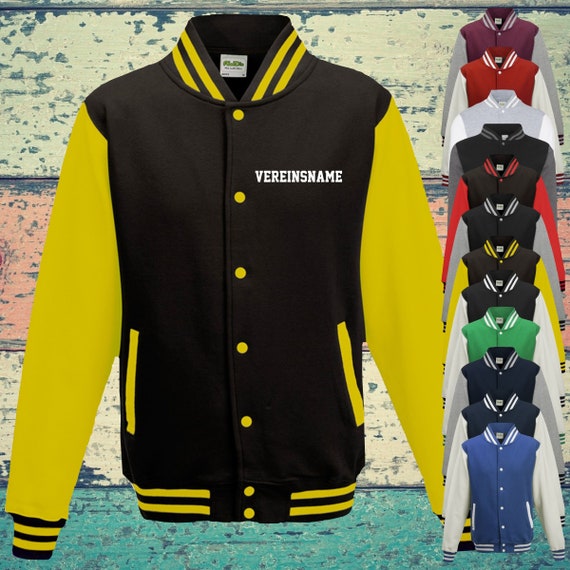 College jacket with custom print on the front featuring club name, training jacket, sports club varsity jacket