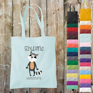 Fabric bag school child animals raccoon with desired text school cotton jute sports bag bag bag school enrollment
