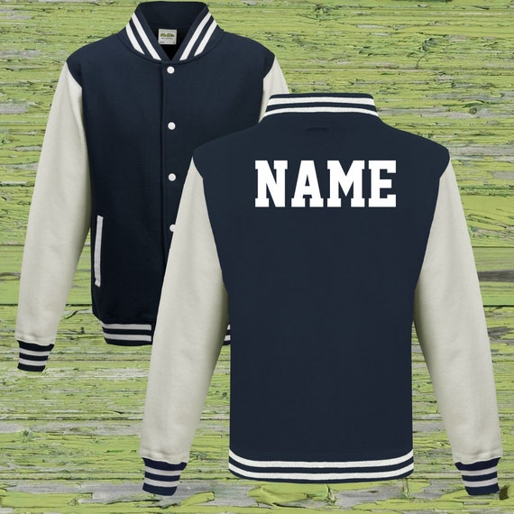 College jacket with desired print on the back name training jacket sports club varsity jacket navy/white