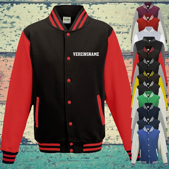 College Jacke mit Wunschdruck auf der Vorderseite mit Vereinsname Trainings Jacke Sport Verein Varsity Jacket