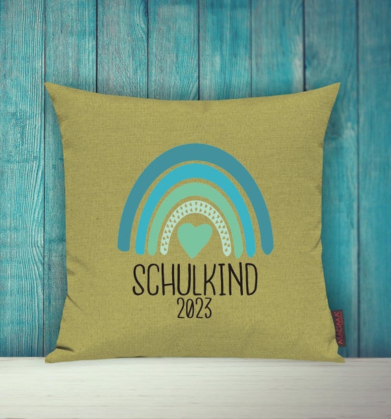 Kissenhülle Sofa Kissen "Regenbogen Schulkind mit Wunschjahr" Sofakissen Deko Couch Kuschelkissen Kissenbezug Bezug Sofadeko