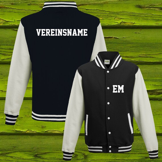 College jacket with desired print on the front with initials and back with club name, training jacket, sports club, varsity jacket