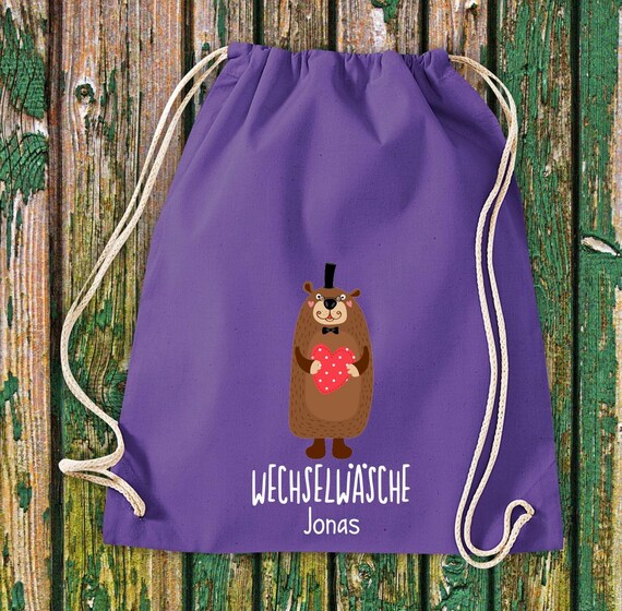 Gym bag Sports bag "funny animals beaver, change of clothes with desired text Kita Hort School cotton Gymsack bag bag bag