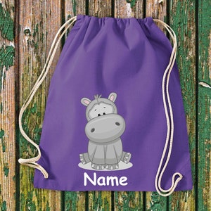 Gym bag children&#39;s motif hippo with desired name animals nature meadows forest bag bag daycare daycare school enrollment sports bag laundry