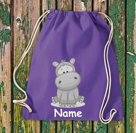 Gym bag children motif hippopotamus with desired name animals natural meadows forest bag bag Kita Hort enrollment sports bag laundry