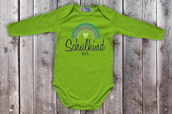 Langarm Babybody "Regenbogen Schulkind mit Wunschname" Wunschtext Name Baby Body Long