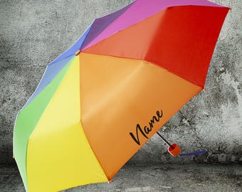 Taschenschirm Regenschirm mit Wunschname Regenbogen Name Text Schirm Kinder