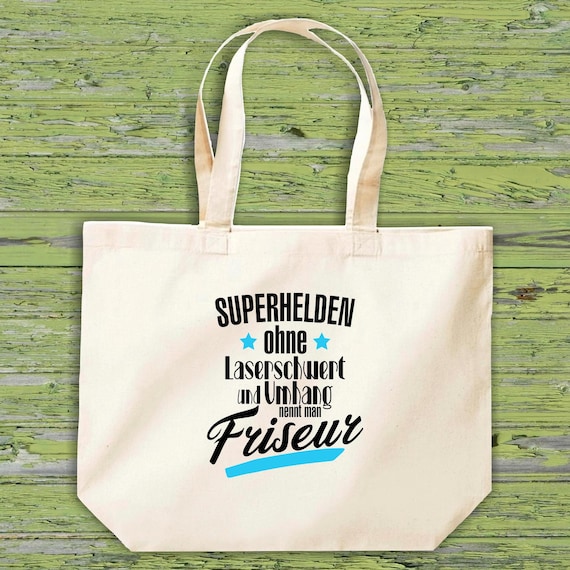shirtinstyle fabric bag "Superheroes without laser sword are called hairdresser" Jute Cotton Bag Shopping Bag Gift Idea