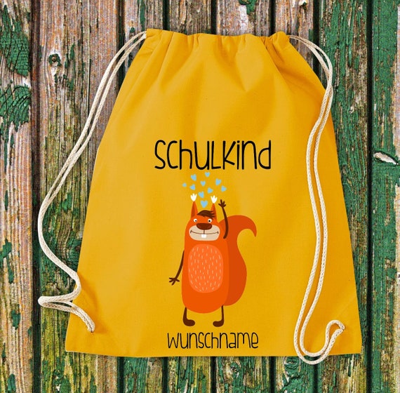 Gym bag school child animals squirrel with desired text school cotton gym sack sports bag bag bag school enrollment