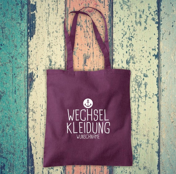 Stoffbeutel Wechselkleidung Anker mit Wunschname, Wunschtext Schule Baumwolle Jute Sportbeutel Tasche Beutel Hort Einschulung Kita