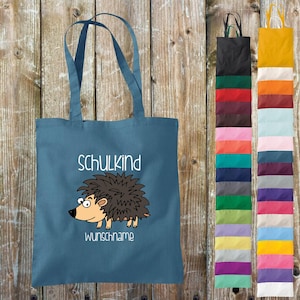 Fabric bag school child animals hedgehog with desired text school cotton jute sports bag bag bag school enrollment