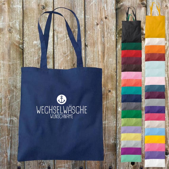 Stoffbeutel Wunschtext "Wechselwäsche Anker mit Wunschname, Wunschtext" Baumwolle Jute Sportbeutel Tasche Beutel Geschenk