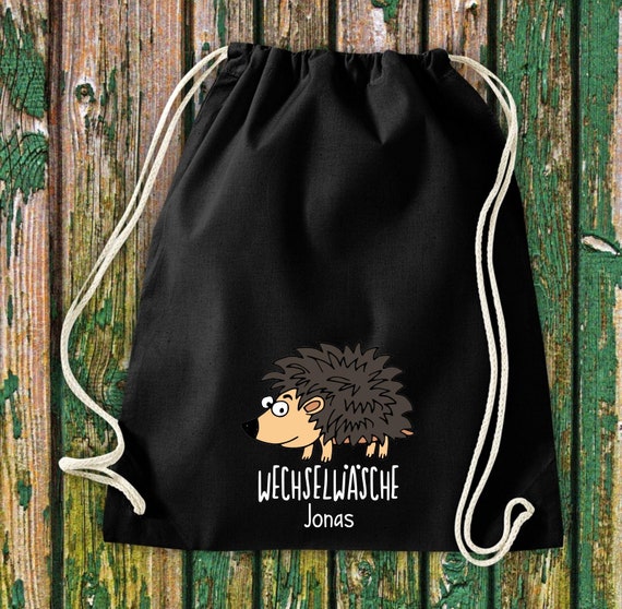 Gym bag sports bag "funny animals hedgehogs, change of clothes with desired text daycare after school school cotton gym bag bag bag school