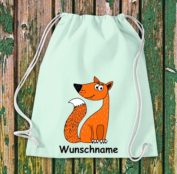 Gym bag Sports bag "Fox with desired name" Desired text Name Kita Hort School Cotton Gymsack Bag Bag Bag