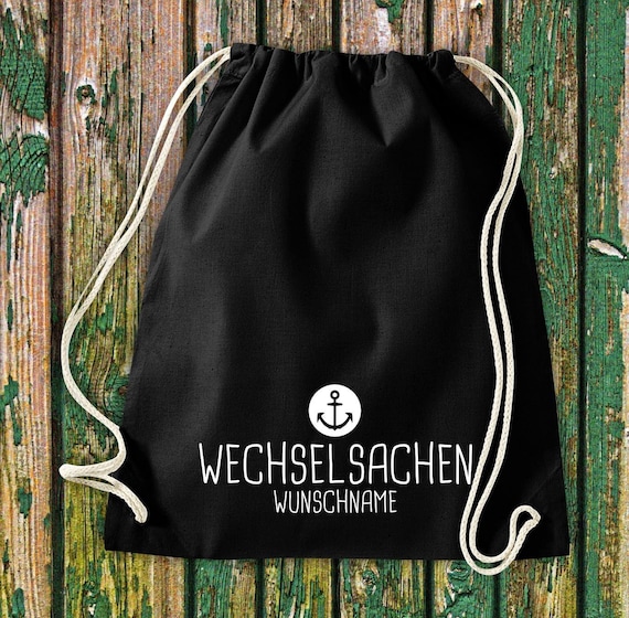 Turnbeutel Sportbeutel Wechselsachen Anker mit Wunschtext Kita Hort Schule Baumwolle Gymsack Tasche Beutel