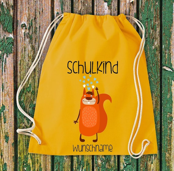 Turnbeutel Schulkind Tiere Eichhörnchen mit Wunschtext Schule Baumwolle Gymsack Sportbeutel Tasche Beutel Einschulung