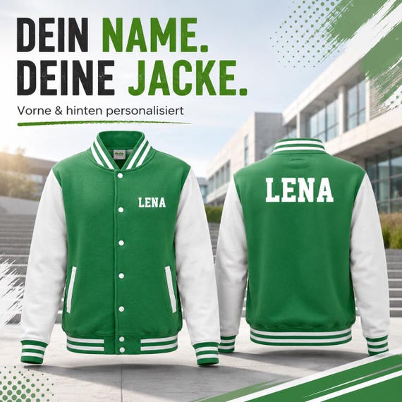 College jacket with name on the front and back – personalized varsity jacket for team, leisure and gift use