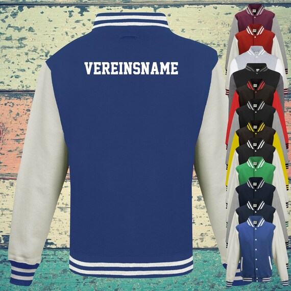 College Jacke mit Wunschdruck auf der Rückseite mit Vereinsname Trainings Jacke Sport Verein Varsity Jacket