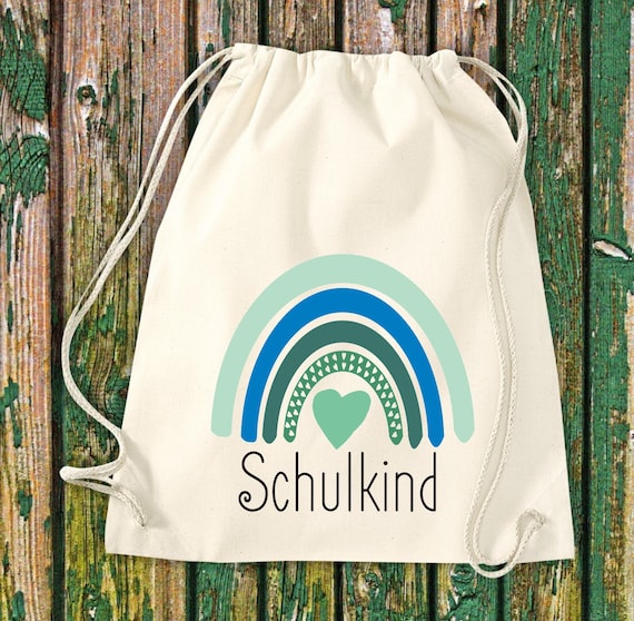 Gym bag "Schoolchild Rainbow" cotton jute sports bag bag pouch gift kindergarten day care sports school