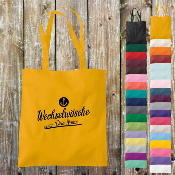Stoffbeutel Wunschtext "Wechselwäsche von Anker mit Wunschname, Wunschtext" Baumwolle Jute Sportbeutel Tasche Beutel Geschenk