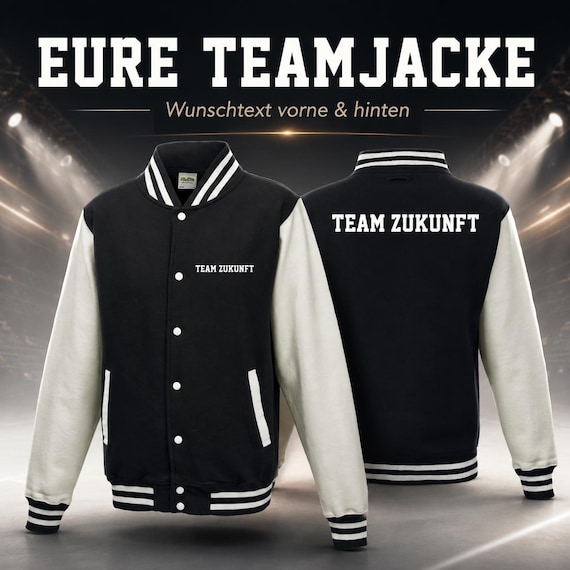Team Collegejacke mit Wunschtext vorne und hinten – personalisierte Jacke für Gruppen und Veranstaltungen