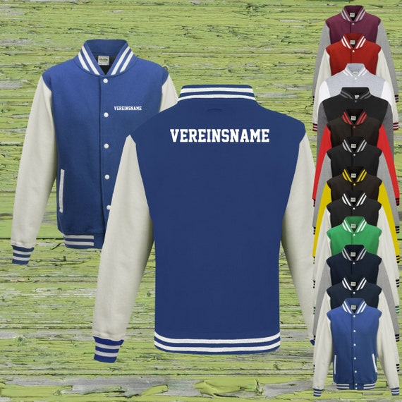 College Jacke mit Wunschdruck auf der Rückseite und Vorderseite mit Vereinsname Trainings Jacke Sport Verein Varsity Jacket