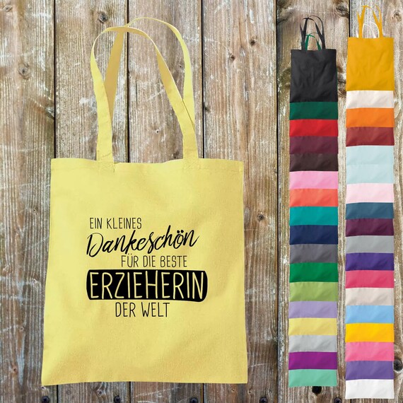 Stoffbeutel Jute Baumwolle Tasche ein kleines Dankeschön für die beste Erzieherin der Welt Geschenk an Erzieherinnen