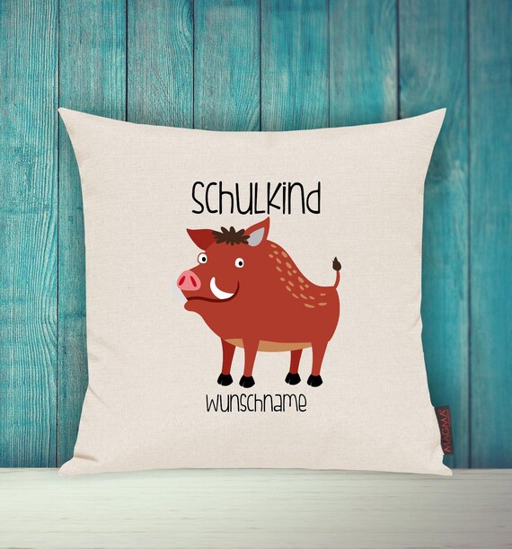 Kissenhülle Schulkind Sofa Kissen Tiere Animal Wildschwein Wunschname Deko Kinderzimmer Geschenk Tiere Natur Wald Schule Hort Kita