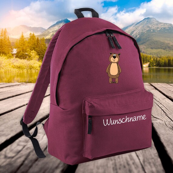 Children Backpack Animals Bear with Desired Name Wish Text Kita