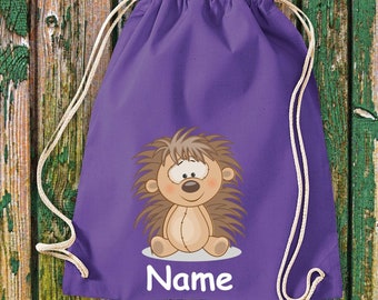 Gym bag children&#39;s motif hedgehog with desired name animals nature meadows forest bag bag daycare daycare school enrollment sports bag laundry
