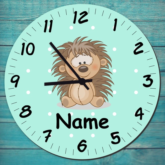 Kinderzimmer Uhr Wanduhr Pastelltöne mit süßen Tieren und Wunschnamen Geschenk Uhr lernen 29cm