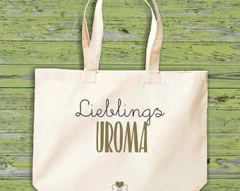 Stoffbeutel "Lieblingsmensch Lieblings Uroma" Jute Baumwolle Tasche Einkaufen Beutel Geschenkidee