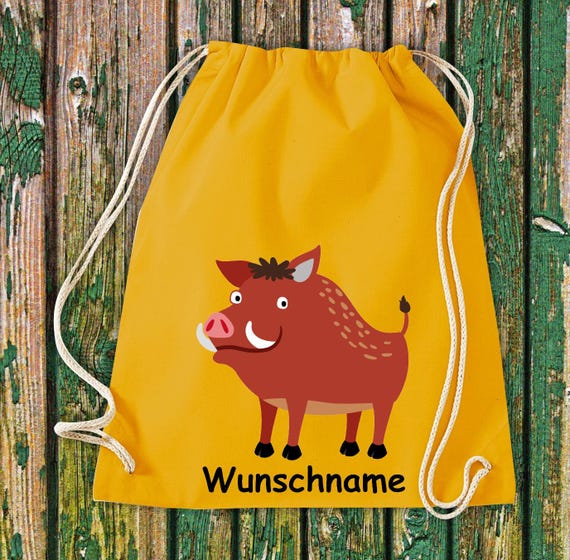 Gym bag with your desired name "animal motif" wild boar deer fox... raccoon cotton sports bag bag pouch gift kindergarten day care sports