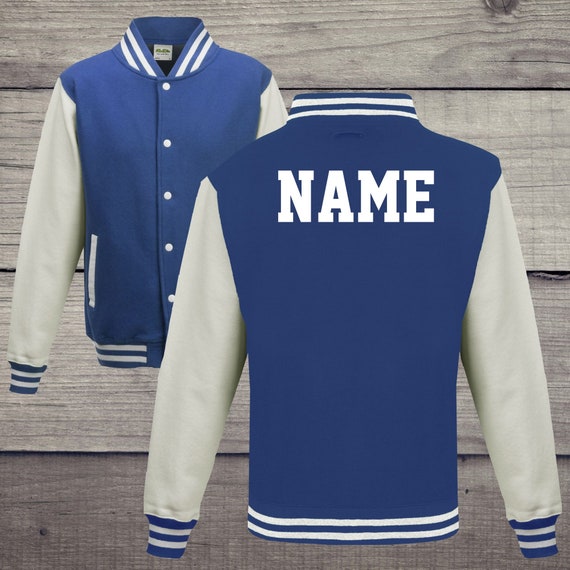 College jacket with desired print on the back name training jacket sports club varsity jacket royal/white