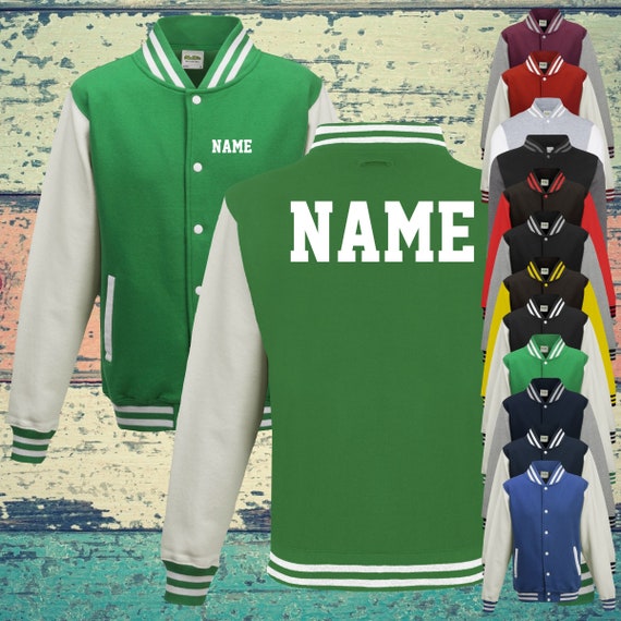 College Jacke mit Wunschdruck auf der Vorderseite  und Rückseite mit Name Trainings Jacke Sport Verein Varsity Jacket