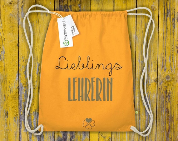 Organic Fairtrade Gymsack "Lieblingsmensch Lieblings Lehrerin" Turnbeutel Tasche Beutel Sporttasche Rucksack