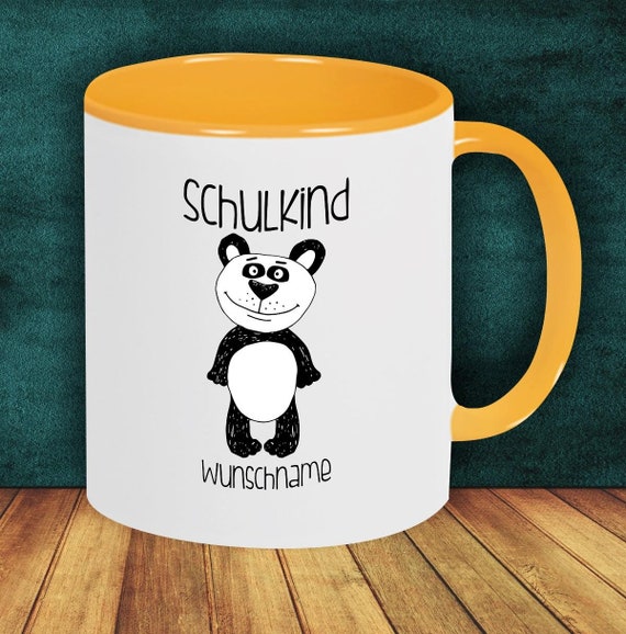 Kinder Tasse Trink Becher Schulkind Panda mit Wunschnamen Einschulung Kita Hort Geburtstag Schule Teetasse