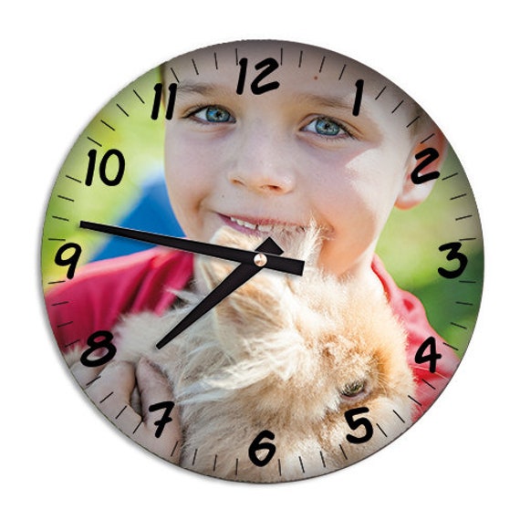 Kinderuhr Glas Foto Uhr Rund mit deinem Foto Kinderzimmer Deko 30cm