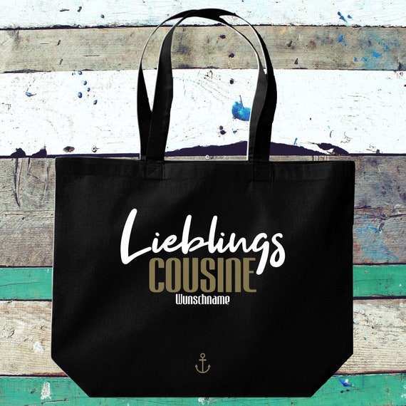 Stoffbeutel "Lieblingsmensch Lieblings Cousine mit Wunschname" mit Wunschname Jute Baumwolle Tasche Einkaufen Beutel Geschenkidee