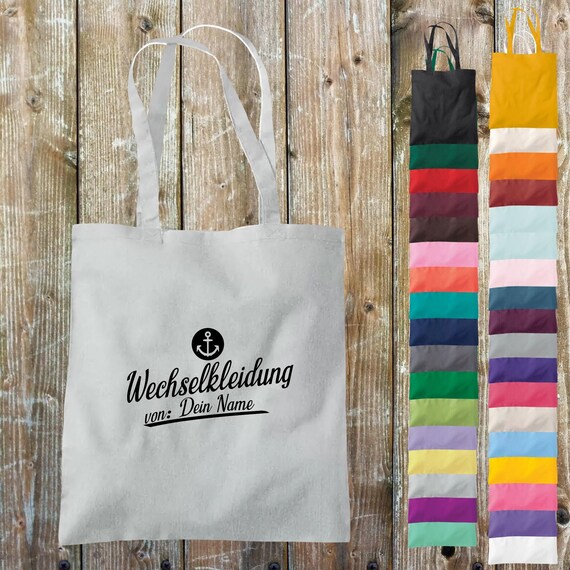 Stoffbeutel Wunschtext "Wechselwäsche von Anker mit Wunschname, Wunschtext" Baumwolle Jute Sportbeutel Tasche Beutel Geschenk